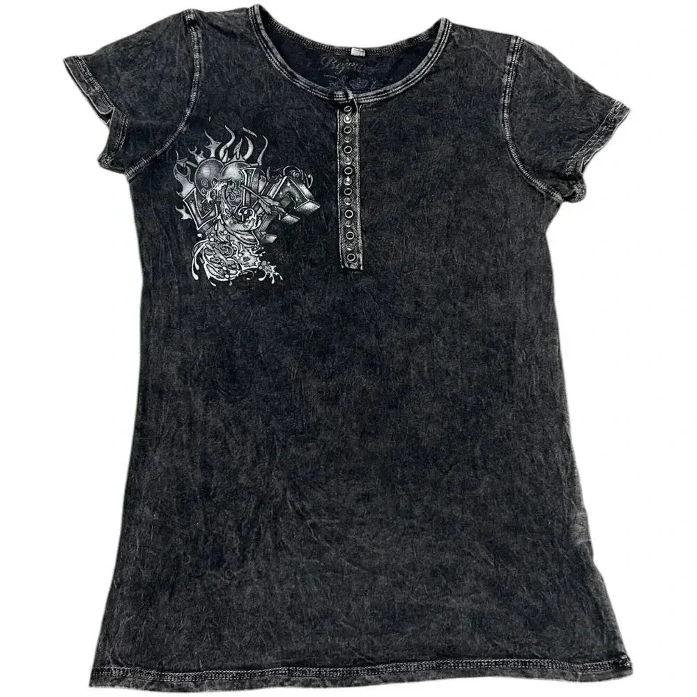 Bejeweled Y2K Crystal Embellished Tattoo Style Dagger Top - Picture 2 of 5